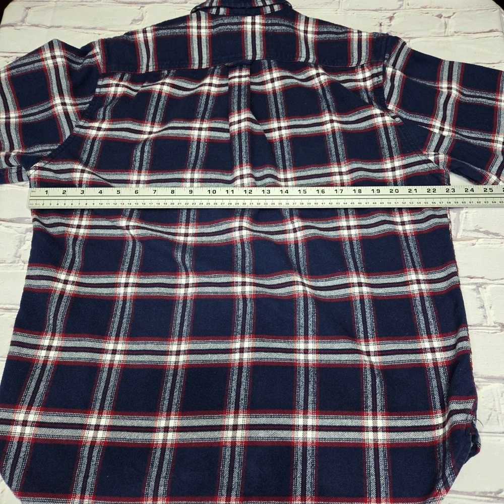 Jachs‎ NY Mens Flannel Shirt Large Navy Blue Red White Plaid Button Down Cotton
